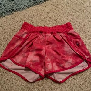 women’s pink tie-dye lululemon tracker shorts